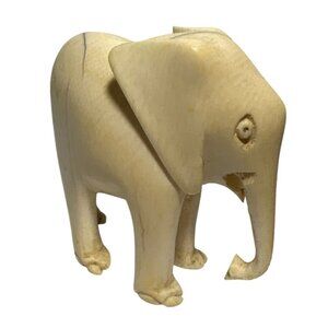 Elephant Miniature Sculpture Collectible Art Vintage Hand Carved 3 x 2.5"